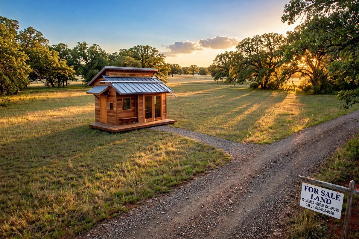 The same pasture with a cabin mockup placed on it