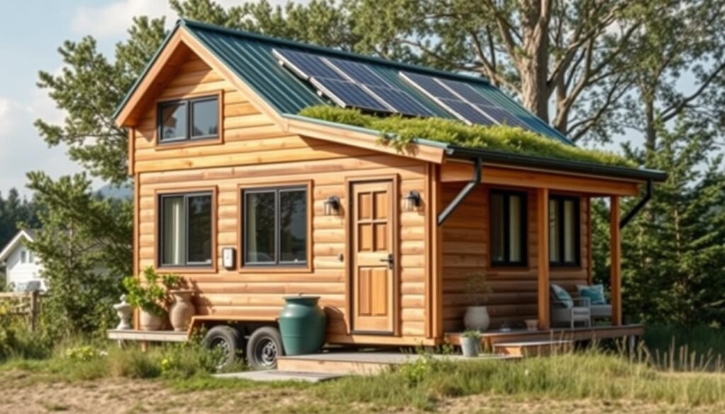 Sustainable tiny home with solar panels and rainwater collection Sustainable tiny home with solar panels and rainwater collection