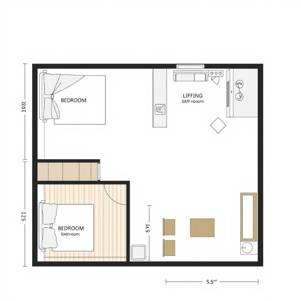 Floor plan of a tiny home showing efficient space utilization