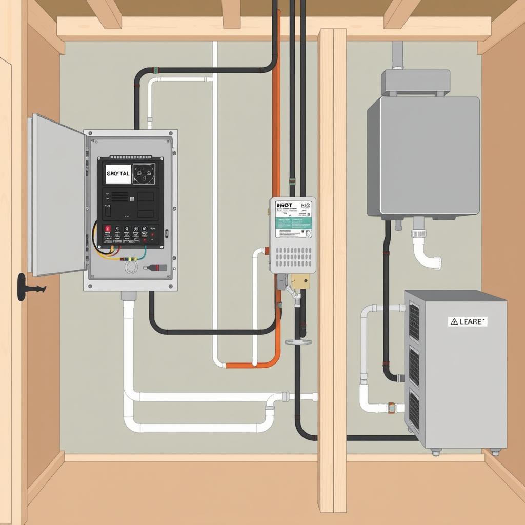 Utility connections for a tiny home showing electrical, plumbing and HVAC systems